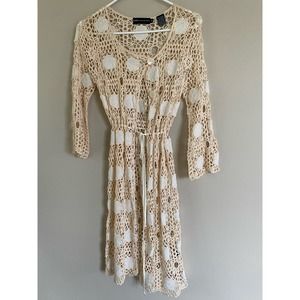 Y2K Dana Bachman crochet crocheted cream long cardigan boho size small
